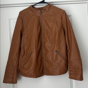 Torrid Brown Leather Moto Jacket with Quilted Sleeves